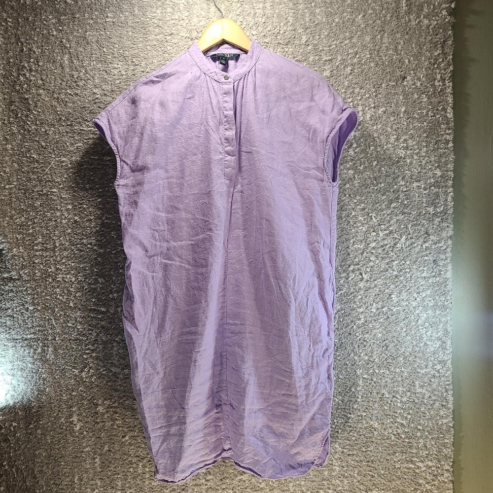 Lauren Ralph Lauren Lilac Breeze Linen Short Sleeve Shift Tunic Dress 4